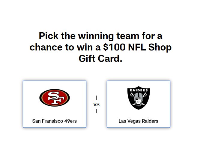 NFL Pick’em Experience Sweepstakes - Win A $100 Gift Card