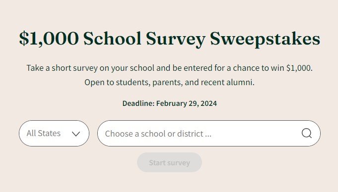 Niche $1,000 School Survey Sweepstakes – Win $1,000 Cash!