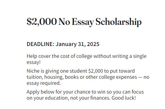 Niche No Essay Scholarship Sweepstakes- Win A $2,000 Scholarship {12 WInners}