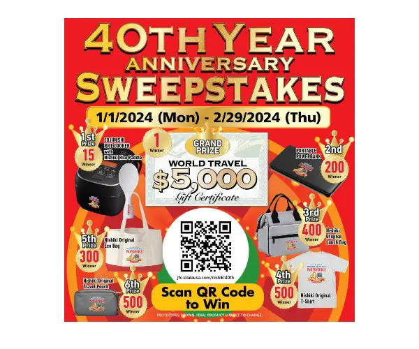 Nishiki 40th Year Anniversary Sweepstakes - Win A $5,000 Travel Voucher