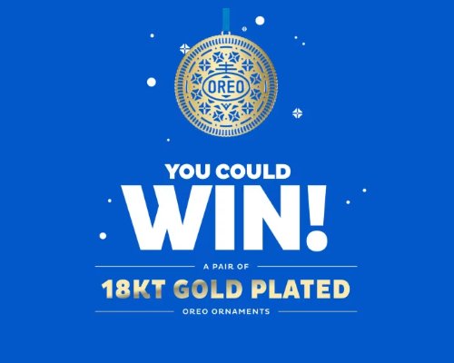 Oreo Gold Plated Ornament Sweepstakes - Win Two 18K Oreo Ornaments (200 Winners)