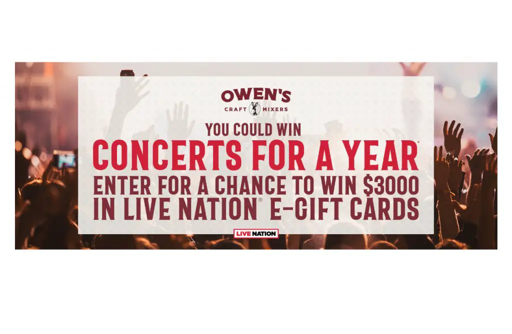 Owen's Mixers Concerts For A Year 2024 Sweepstakes - Win A $3,000 Live Nation Gift Card (2 Winners)