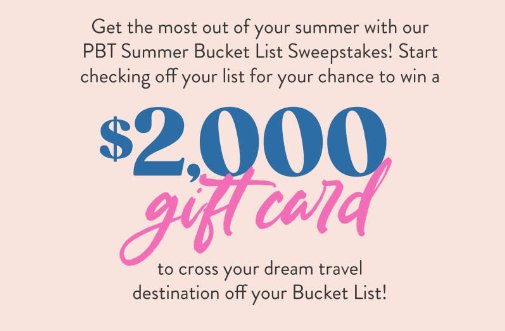 Palm Beach Tan Bucket List Summer Sweepstakes - Win A $2,000 Gift Card For Travel {5 Winners}