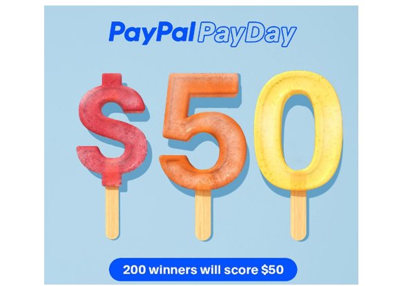 PayPal PayDay Giveaway - Win $50 Cash {200 Winners}