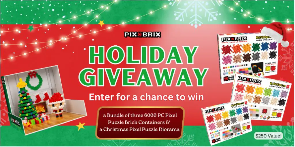 Pix Brix Holiday Sweepstakes – Win A Bundle Of Three 6,000-Piece Pixel Puzzle Brick Containers & A Christmas Pixel Puzzle Diorama (2 Winners)