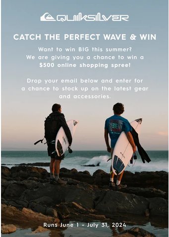 Quiksilver Catch The Perfect Wave & Win Sweepstakes – Win $500 Online Shopping Spree