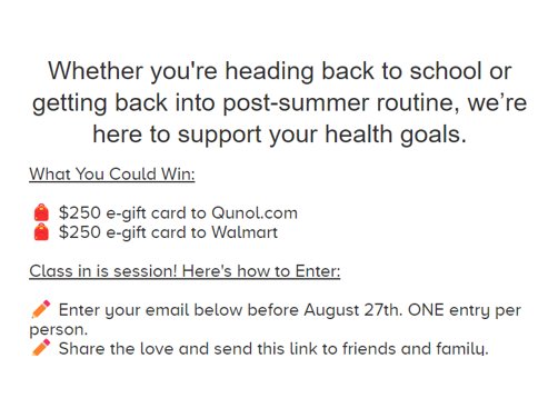 Qunol Back To School Sweepstakes – Enter For A Chance To Win $500 Gift Card