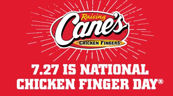 Raising Cane’s National Chicken Finger Day Sweepstakes – Win A Sleeping Bag, Hat, Male XL T-Shirt & Koozie (727 Winners)