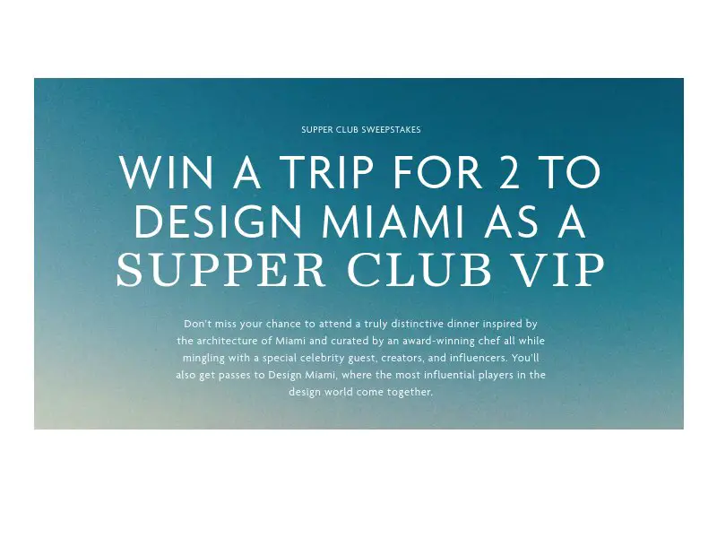 Saratoga Supper Club Sweepstakes - Win A Trip For 2 To Miami & More