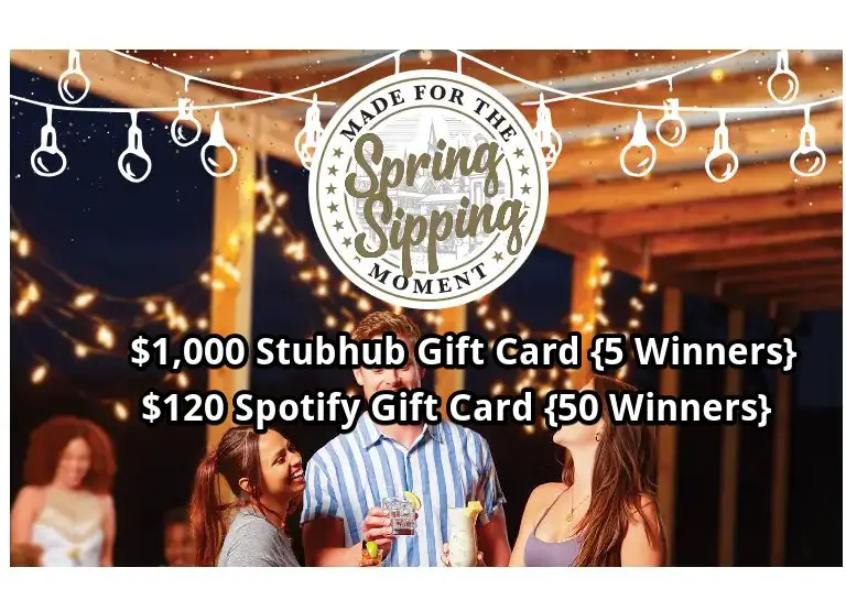 Sazerac Spring Sipping Sweepstakes - $1,000 Stubhub Gift Card {5 Winners}; $120 Spotify Gift Card {50 Winners}