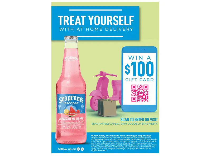 Seagram’s Escapes Treat Yourself With At Home Delivery Sweepstakes - Win A $100 Gift Card (100 Winners)