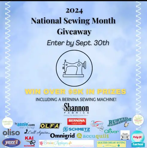 Shannon Fabrics National Sewing Month Giveaway 2024 – Win A Bernina Sewing Machine, Kai 700 Series Scissor Gift Set & More (3 Winners)