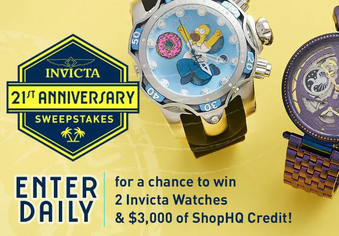 ShopHQ's Invicta 21st Anniversary Sweepstakes - Win $3,000 ShopHQ Store Credit & 2 Invicta Watches