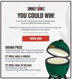 Smokey Bones "Summer Grilling EGG'cellence" Giveaway - Win a Large Egg Grill Kit and More!