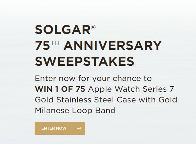 Solgar 75th Anniversary Sweepstakes - Win 1 Of 75 Apple Series 7 Watches