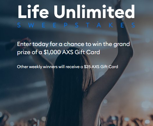 Spectrum Life Unlimited Sweepstakes – Win A $1,000 AXS Gift Card