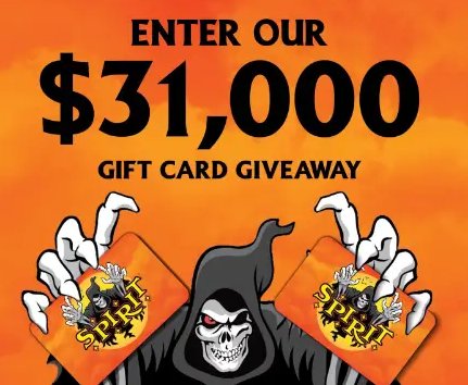 Spirit Halloween $31k Free Gift Card Giveaway –  Win A $1,000 Gift Card (31 Winners)