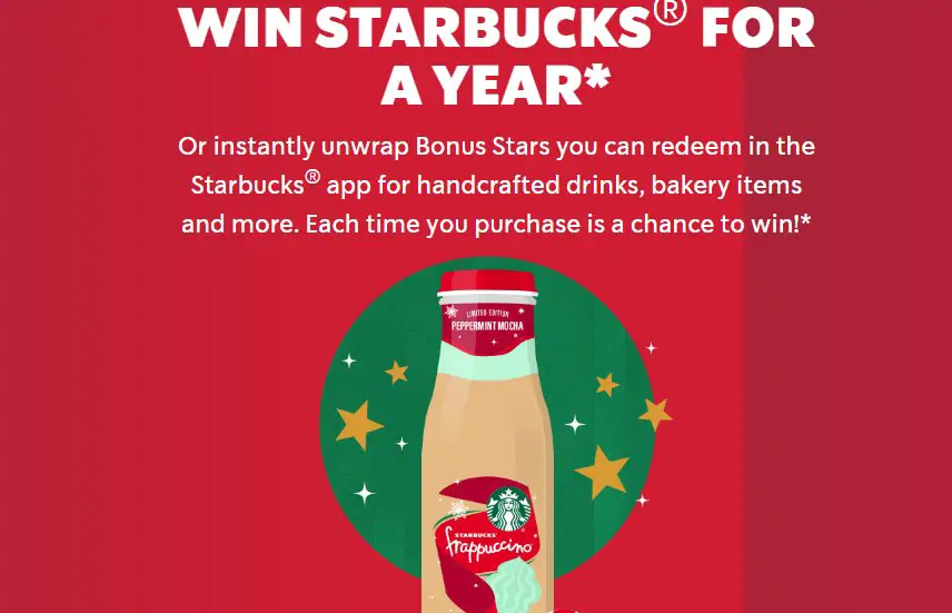 Starbucks Uncap, Scan, & Win Sweepstakes and Instant Win Game  - Win Free Starbucks For A Year