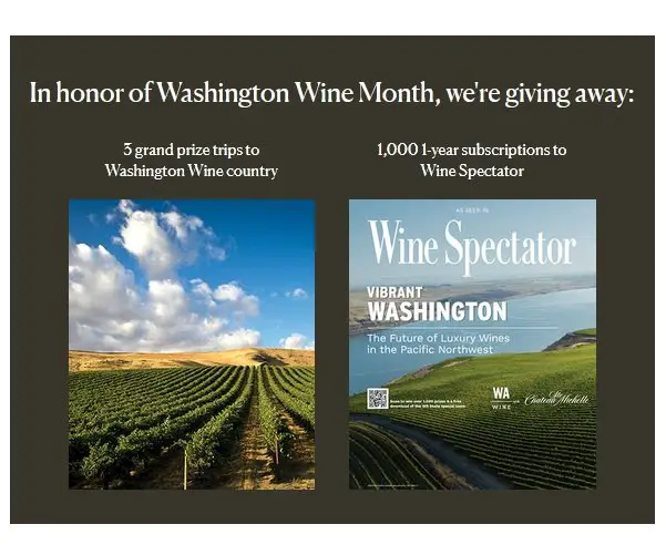 Ste. Michelle Wine Estates Washington Wine Month Sweepstakes - Win a Winery Tour, Activities and More