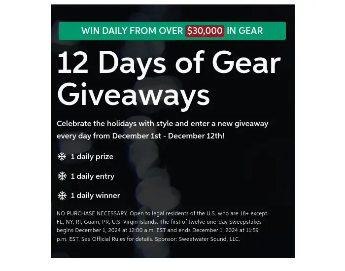 Sweetwater Sound 12 Days Of Gear Giveaways - Win A Musical Instrument Or An Audio Gear