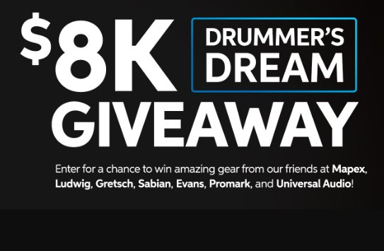 Sweetwater Sound $8,000 Drummer’s Dream Giveaway – Win A Sweetwater-Exclusive Mapex Drum Set + More (8 Winners)