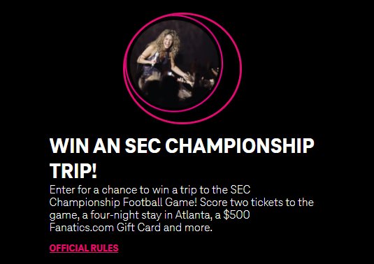 T-Mobile Tuesday Sweepstakes - Win A Trip For 2 To The SEC Football Championship Game In Atlanta