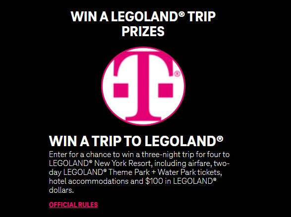 T-Mobile Tuesdays Sweepstakes - Win A $6,414 Trip For 4 To LEGOLAND