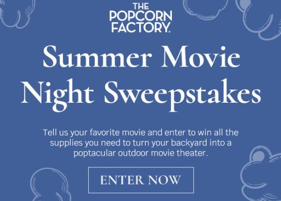 The Popcorn Factory  NBC Universal Backyard Movie Night Sweepstakes - Win Projector, Popcorn, Movies & More