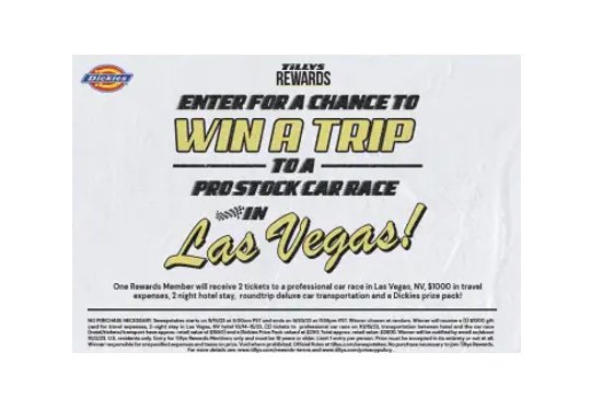 Tilly’s Ultimate Pro Car Race Experience Sweepstakes - Win A Trip To A NASCAR Race In Las Vegas