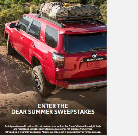 Toyota Dear Summer Sweepstakes - Win Over $2,600 Worth Of Camping Gear (23 Winners)