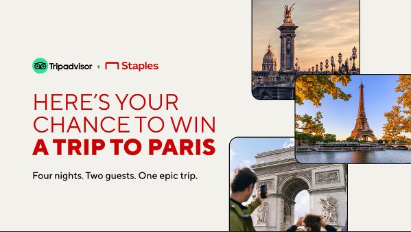 TripAdvisor Passport To Paris Sweepstakes - Win A Trip For 2 To Paris, France Or $25 Staples Gift Card (251 Winners)