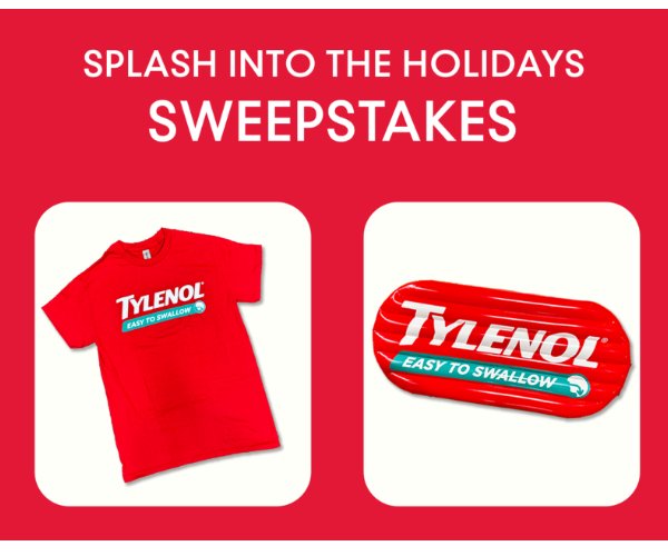 TYLENOL Splash Into The Holidays Sweepstakes - Win A Pool Float & T-Shirt (10 Winners)