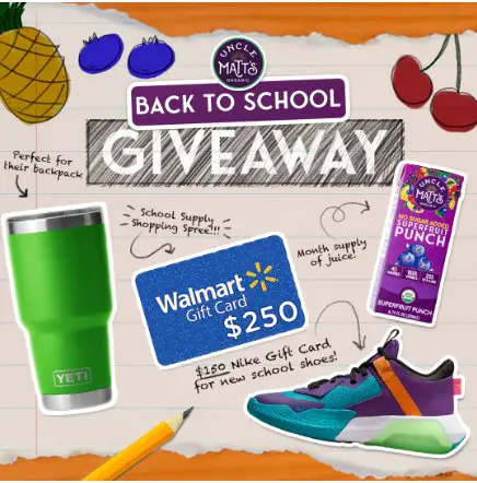 Uncle Matt’s Organic Back To School Giveaway - Win A Free Yeti Cup, Gift Cards, & A Month's Supply Of Uncle Matt’s Organic Juices