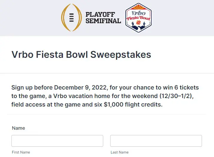 Vrbo Fiesta Bowl Sweepstakes - 6 Game Tickets, $6,000 Flight Credits & A Vrbo Vacation Home For The Weekend