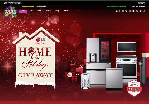 Wheel Of Fortune Home For The Holidays Sweepstakes – Win $5,000 LG Shopping Credit & $5,000 Cash