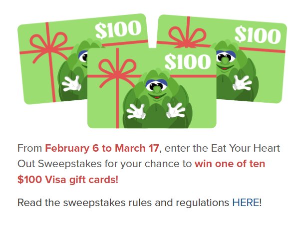 Win A $100 Visa Gift Card In The Ocean Mist Eat Your Heart Out Sweepstakes {10 Winners}