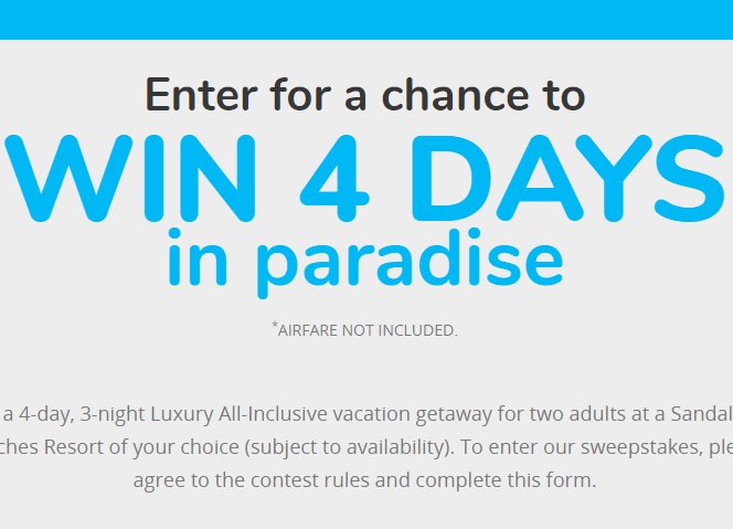 Win A 3-Night Getaway To A Sandals & Beaches Resort In The Four Days In Paradise Sweepstakes