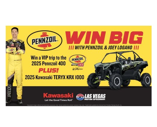 Win Big with Pennzoil and Joey Logano Sweepstakes - Win A Trip For 2 To Vegas + 2025 Kawasaki TERYX KRX 1000