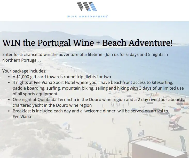 Wine + Beach Portugal Getaway Sweepstakes