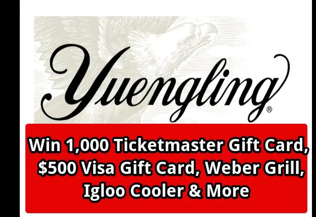 Yuengling All American Tailgate Sweepstakes - Win 1,000 Ticketmaster Gift Card, $500 Visa Gift Card, Igloo Cooler & More