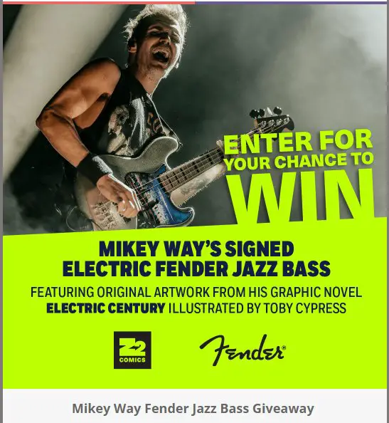 Z2 Comics Mikey Way Fender Jazz Bass Giveaway - Win A Mikey Way’s Signed Electric Fender Jazz Bass