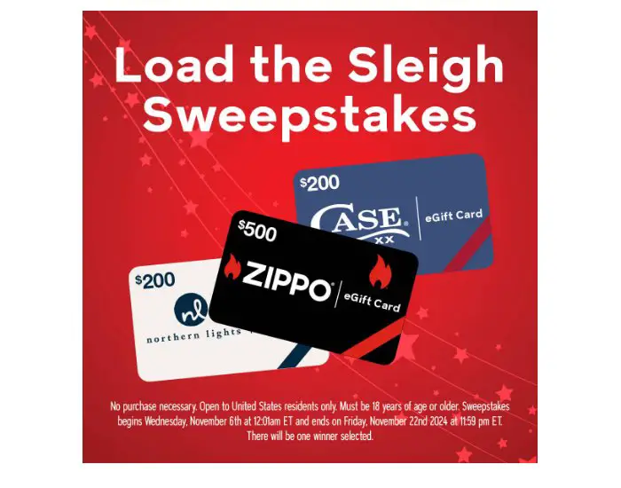 Zippo Load The Sleigh Sweepstakes - Win Gift Cards Worth $900